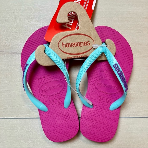 Havaianas toddler pink teal flip flops beach summer 23/24 9C  🩴 - Picture 1 of 7